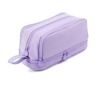 Texvora Pencil Case, Large Capacity Organizer with 4 Compartments, Oxford Fabric Stationery Holder, Portable Double Zipper Pouch, Lavender Purple