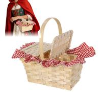 Texvora Picnic Hamper, Wood Woven With Red Gingham Cloth, 7.9 X 3.5 X 4.3 In, Mini Picnic Basket With Lid, Costume Accessory