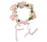 Texvora Pink Pet Flower Collar, Adjustable Decorative Wreath for Dogs Cats, Simulation Floral Headband Wedding Party Photo Props, Soft Fabric Lightweight Garland 18.1 in / 46 cm