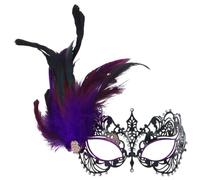 Texvora Purple Rhinestone Feather Masquerade Face Accessory for Women, Adjustable Metal Eye Piece with Feather and Rhinestone Decorations, for Parties, Costume Events, Halloween, and Themed Nights