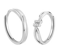 Texvora S925 Silver Intertwined Wedding Bands for Couples, Adjustable Sizes, Zirconia Inlaid, Smooth Shining Finish, Ideal for Engagements, Weddings, and Special Occasions