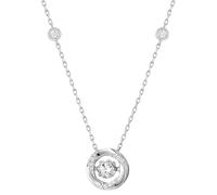Texvora S925 Silver Necklace, Dainty Zirconia Pendant, Adjustable 17.72 Inch Chain, Large Center Zirconia, Circular Accent Setting, Women's Jewelry, Gift Box and Pouch