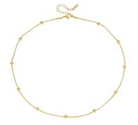 Texvora S925 Sterling Silver Gold Necklace for Women, Non Tarnish Gold Plated Necklace, Beaded Box Chain Design, 40 + 5 cm Adjustable Length, Refined Look for Daily Wear, Gift Ready in Jewelry Box