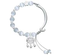Texvora S999 Sterling Silver Half Bracelet for Women with Cat's Eye Stone Beads, Adjustable Length, Safety Lock Pendant, Gift Box and Certificate, Simple Style for Daily Wear and Special Occasions