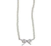 Texvora Silver Butterfly Necklace with Glass Pearl Necklace and Rhinestone Butterfly Design, Adjustable 15.35 + 1.97 in, Alloy and 14K Gold Plated, Silver Tone, Simple Style, Gift Necklace for Women