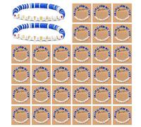 Texvora Softball Bracelets, 30 Pcs Blue & White Clay Bead Bracelets With Softball Letter, Team Gift Pottery Bracelet, Inspirational Cards Included