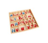 Texvora Wooden Moveable Alphabet Set with Box and Blanket, Early Education Cursive Letters, Red Consonants, Blue Vowels, 13.6 x 13 x 1 in