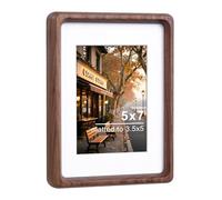 TEYCLZORE Picture Frames 7x5 Inch, Walnut Wood 13x18cm Natural Wooden Photo Frame, with Mat to Display Picture 9x13 cm, Tabletop & Wall Mounting, Vertical or Horizontal Display