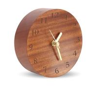 TEYCLZORE Wooden Desk Clock - 12cm Diameter Analog for Shelf and Table, Modern Silent Non-Ticking Battery Operated Mantel with Round Design for Office Home Decorative