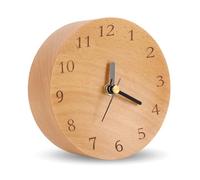TEYCLZORE Wooden Desk Clock, 12cm Diameter Analog for Shelf, Table, Office Home Decorative, Silent Non-Ticking Battery Operated, Modern Mantel Clock, Round Design