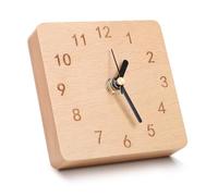 TEYCLZORE Wooden Desk Clock, 4" Small Analog for Shelf, Table, Office Decorative, Silent Non-Ticking Battery Operated, Modern Bedside With Square Design