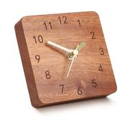 TEYCLZORE Wooden Desk Clock, 4" Small Analog for Shelf, Table, Office Decorative, Silent Non-Ticking Battery Operated, Modern Mantel With Square Design