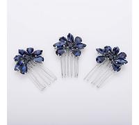 Teyglen Simple Rhinestones Crystal Bride Wedding Hair Comb Set Handmade Red Blue Black Crystal Side Hair Combs Bridal Hair Jewelry Set for Women Bride Girls (Dark Blue)