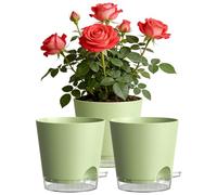 TEYIAN 15cm Self Watering Plant Pots Indoor 3 Pack Plastic Flower Pot with Drainage Holes & Saucer Indoor Modern Decorative Planters for All House Plants