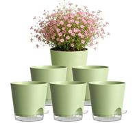 TEYIAN 15cm Self Watering Plant Pots Indoor 6 Pack Plastic Flower Pot with Drainage Holes & Saucer Indoor Modern Decorative Planters for All House Plants