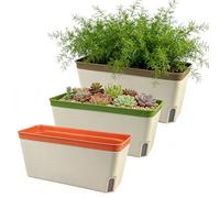 TEYIAN 3 Pack Self Watering Plant Pot Indoor Outdoor 27x11.5cm Plastic Flower Pot Modern Decorative Garden Planter Pots for Herb Orchid Aloe Succulent Plants