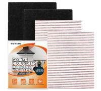 TEYIAN 57 x 47cm Carbon Cooker Hood Filter Grease & Odour Filter Kit High Absorption Universal Cut to Size for All Cooker Hoods & Extractor Fans Vent (2 Grease + 2 Odour Filter)