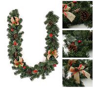 teyiwei 6FT/1.8M Christmas Garland,Artificial Wreath with Bowknot Red Berries Pine Cones,christmas garlands Suitable for Fireplace/Bar/Tops/Staircase/Door（NO-LED）