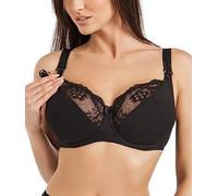 Teyli Nursing Bras - Maternity Bras with Underwires - Pregnancy Bra Adjustable Straps - Soft Cotton Nursing Bra with Lace Finish Black 32G