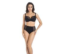 Teyli Women's Semi Padded Underwired Bra with Lace - Adjustable Straps - Full Support Everyday Bra - Comfortable Smooth Lingerie for Daily Wear Black 34FF