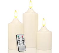 Teynewer Flameless LED Candles Tea Light Set of 3, 3D Wick Realistic and Bright Flickering Battery Operated LED Pillar Candles with 10 Key Remote Control for Christmas Wedding Festival Celebration