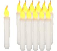 Teynewer LED Taper Candle Lights, NO Remote, Battery Operated Drip Wax Flameless Flickering LED Floating Candles Pack of 12 for Wedding Halloween Christmas Birthday Party Decor (0.79 x 6.5 Inch)