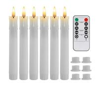 Teynewer LED Taper Candle Lights with 10-Key Remote, Battery Operated Drip Wax Flameless Flickering Taper Candles Pack of 6, Warm White for Christmas Home Wedding Decor (0.78 X 6.69 Inch)
