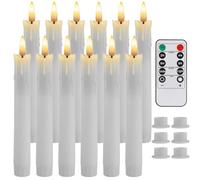 Teynewer LED Taper Candle Lights with 10-Key Remote, Battery Operated Drip Wax Flameless Flickering Taper Candles Pack of 12, Warm White for Christmas Home Wedding Decor (0.78 X 6.69 Inch)