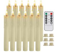 Teynewer LED Taper Candle Lights with 10-Key Remote, Battery Operated Drip Wax Ivory Flameless Flickering Taper Candles Pack of 12, Warm White for Christmas Home Wedding Decor (0.78 X 6.69 Inch)