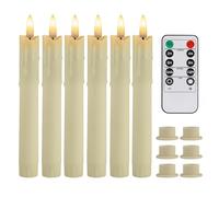 Teynewer LED Taper Candles, Battery Operated Flameless Drip Wax, Pack of 6 | Ivory LED Candle Lights, 10-Key Remote, Warm White Flickering Effect, Decor for Home Dinner and Christmas, 0.78 x 6.69 Inch
