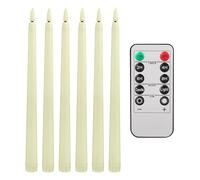 Teynewer LED Taper Candles with 10-Key Remote, Battery Operated Flameless Ivory Taper Candles Pack of 6, Warm White 3D Wick Flickering Light for Christmas Home Wedding Decor (0.78 X 11.2 Inch)