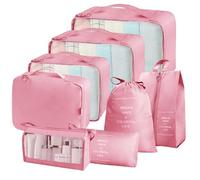 Teynewer Packing Cubes for Suitcase 8 PCS Travel Luggage Packing Organizers Waterproof Travel Essentials Bag Clothes Shoes Cosmetics Toiletries Storage Bags, Pink