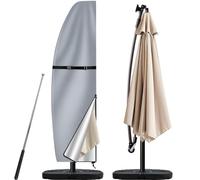 Teynewer Parasol Cover Waterproof, Cantilever Parasol Protective Cover with Telescopic Pole and Zipper Fit for 1 to 3 m Large Umbrella Patio Parasol Weatherproof UV-Anti Windproof, Grey