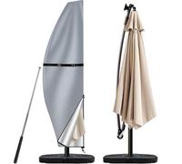 Teynewer Parasol Cover Waterproof, Garden Cantilever Umbrella Cover, Grey | 210D Oxford Fabric, Telescopic Rod and Zipper Fit for 2 to 4 m Banana Patio Umbrella, Windproof, Anti-UV, 280x30x81/46cm