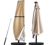 Teynewer Parasol Cover Waterproof, Garden Cantilever Umbrella Cover, Khaki | 210D Oxford Fabric, Telescopic Rod and Zipper Fit for 2 to 4 m Banana Patio Umbrella, Windproof, Anti-UV, 280x30x81/46cm