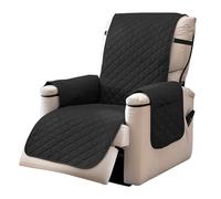 Teynewer Reversible Recliner Sofa Covers Water Repellent Chair Covers Furniture Protector for Recliner Chair with Elastic Straps for Kids Pets Sitting Width Up to 22", Black/Beige