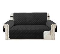Teynewer Sofa Covers 2 Seater Water Repellent Reversible Sofa Slipcovers Loveseat Couch Settee Covers Non-Slip Furniture Slipcovers with Elastic Straps for Kids Pets, Black/Beige