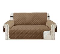Teynewer Sofa Covers 2 Seater Water Repellent Reversible Sofa Slipcovers Loveseat Couch Settee Covers Non-Slip Furniture Slipcovers with Elastic Straps for Kids Pets, Taupe/Beige