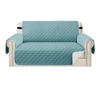 Teynewer Sofa Covers 2 Seater Water Repellent Reversible Sofa Slipcovers Loveseat Couch Settee Covers Non-Slip Furniture Slipcovers with Elastic Straps for Kids Pets, Blue/Beige
