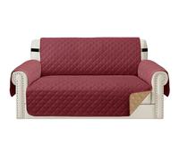 Teynewer Sofa Covers 2 Seater Water Repellent Reversible Sofa Slipcovers Loveseat Couch Settee Covers Non-Slip Furniture Slipcovers with Elastic Straps for Kids Pets, Red/Tan