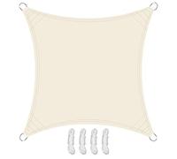 Teynewer Sun Shade Sail Square 3x3m Waterproof Shade Sail for Outdoor Garden Patio Party 98% UV Block Sunscreen Awning Canopy Sunsail with Free Rope, Cream