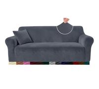 Teynewer Thick Velvet Sofa Covers, 3 Seater Stretch Couch Cover, Dark Grey | Non-Slip Plush Soft Sofa Slipcover with 1 Pillowcase, Machine Washable Furniture Protector for Dogs Pets Cats, Living Room