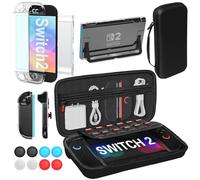 Teyomi Carrying Case for Nintendo Switch 2 with 12 Game Card Slots, Transparent Dockable Case for Switch 2,Tempered Glass Screen Protector for Switch 2,Protective Cover for Switch 2 Joycon (PU Black)