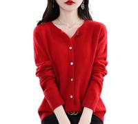 TeysHa Women's Cashmere Cardigan Sweater,Wool Crew Neck Button Down Long Sleeve Cardigan Sweater,Soft Warm Knit Elastic Jumpers (red,XX-Large)
