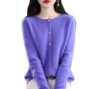 TeysHa Women's Cashmere Cardigan Sweater,Wool Crew Neck Button Down Long Sleeve Cardigan Sweater,Soft Warm Knit Elastic Jumpers (Blue-Violet,XX-Large)