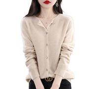 TeysHa Women's Cashmere Cardigan Sweater,Wool Crew Neck Button Down Long Sleeve Cardigan Sweater,Soft Warm Knit Elastic Jumpers (Beige,Medium)
