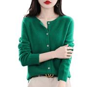 TeysHa Women's Cashmere Cardigan Sweater,Wool Crew Neck Button Down Long Sleeve Cardigan Sweater,Soft Warm Knit Elastic Jumpers (Green,X-Large)