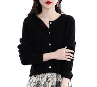 TeysHa Women's Cashmere Cardigan Sweater,Wool Crew Neck Button Down Long Sleeve Cardigan Sweater,Soft Warm Knit Elastic Jumpers (Black,Medium)