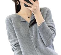 TeysHa Women's Cashmere Cardigan Sweater,Wool Crew Neck Button Down Long Sleeve Cardigan Sweater,Soft Warm Knit Elastic Jumpers (Light Gray,XX-Large)
