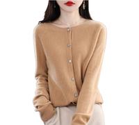 TeysHa Women's Cashmere Cardigan Sweater,Wool Crew Neck Button Down Long Sleeve Cardigan Sweater,Soft Warm Knit Elastic Jumpers (Golden Camel,Small)